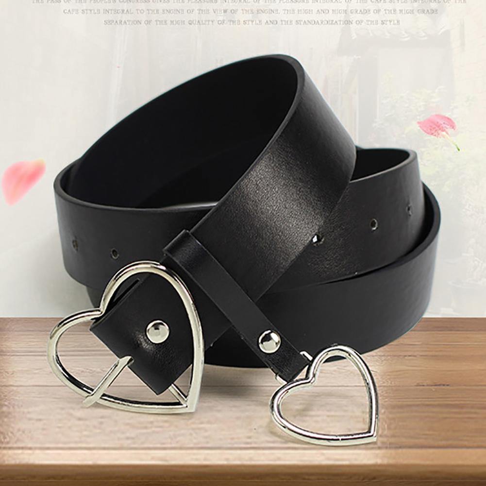 Women Party Dress Faux Leather Heart Metal Pin Buckle Waist Belt Strap Waistband - MRSLM