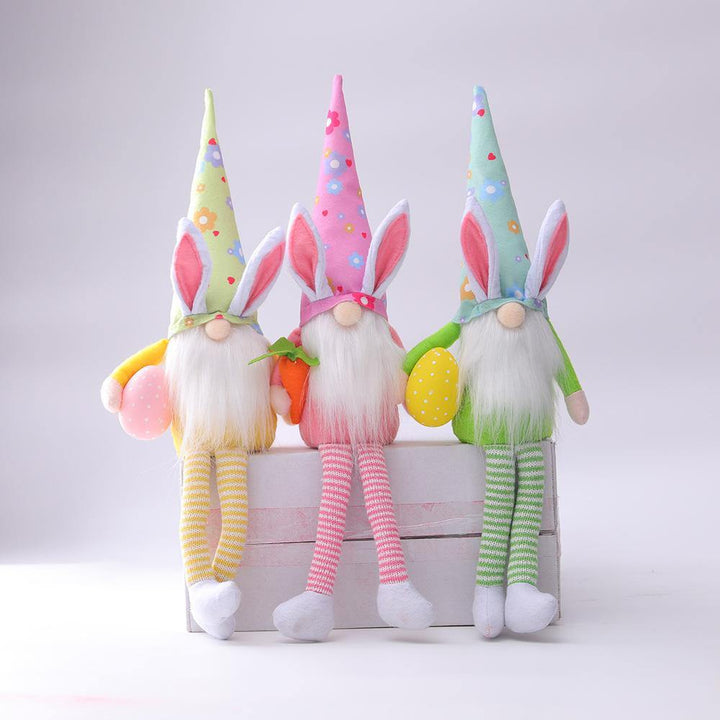 Bunny Elf Hold Egg Plush Cloth Doll Harvest Easter Rabbit Gnome Doll Long Mustache Faceless Slender Legs Bunny Elf - MRSLM