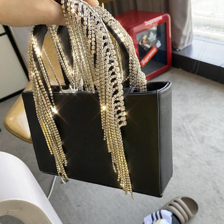 Tassel Rhinestone Handbag Chain Shoulder Messenger Bag - MRSLM