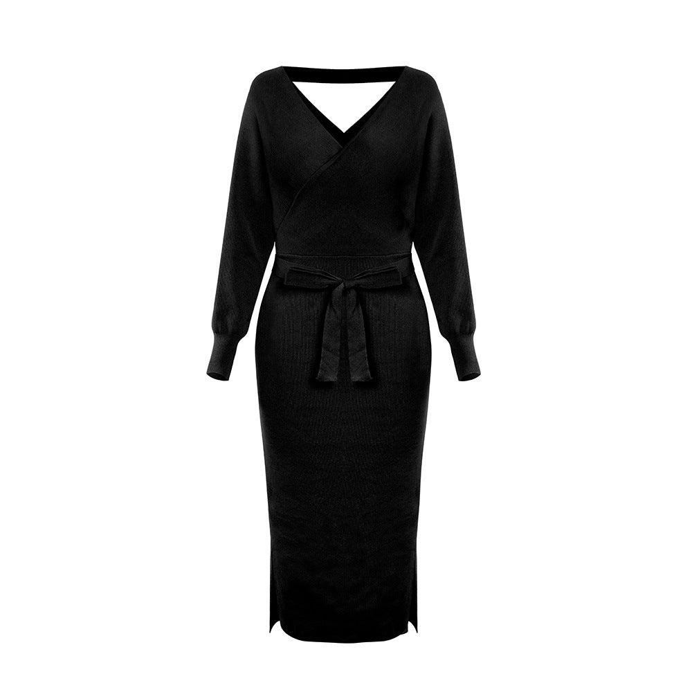 Slim Double V-Neck Sweater Dress - MRSLM