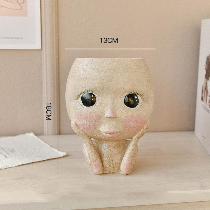 Face Head Design Sculpture Flower Planter Garden Indoor Plant Pot Art Flowerpot - MRSLM