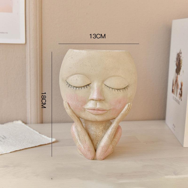 Face Head Design Sculpture Flower Planter Garden Indoor Plant Pot Art Flowerpot - MRSLM