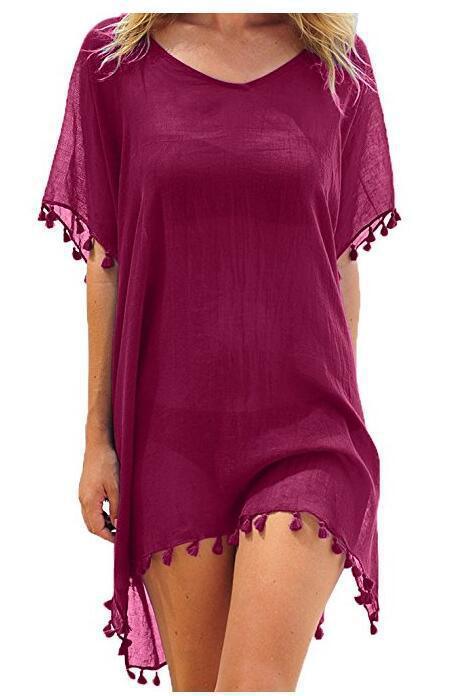 Women Blouses Loose Chiffon Dress Summer Beach Tunic Cover-Up Shirt - MRSLM