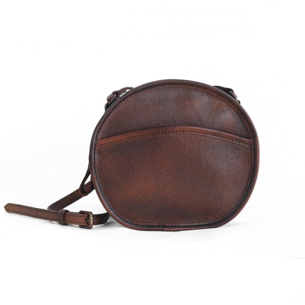 Retro Vegetable Tanned Leather Bag Round Diagonal - MRSLM