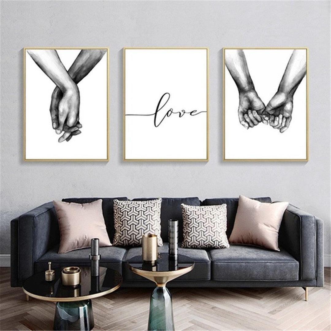 Holding Hand Black And White Picture Cambric Prints Painting Love Wall Sticker Home Decor - MRSLM