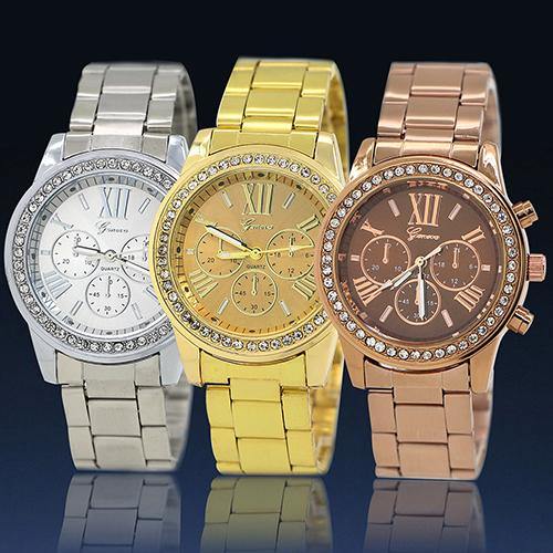 Women's Men's Geneva Roman Number Bling Crystal Analog Quartz Alloy Wrist Watch - MRSLM