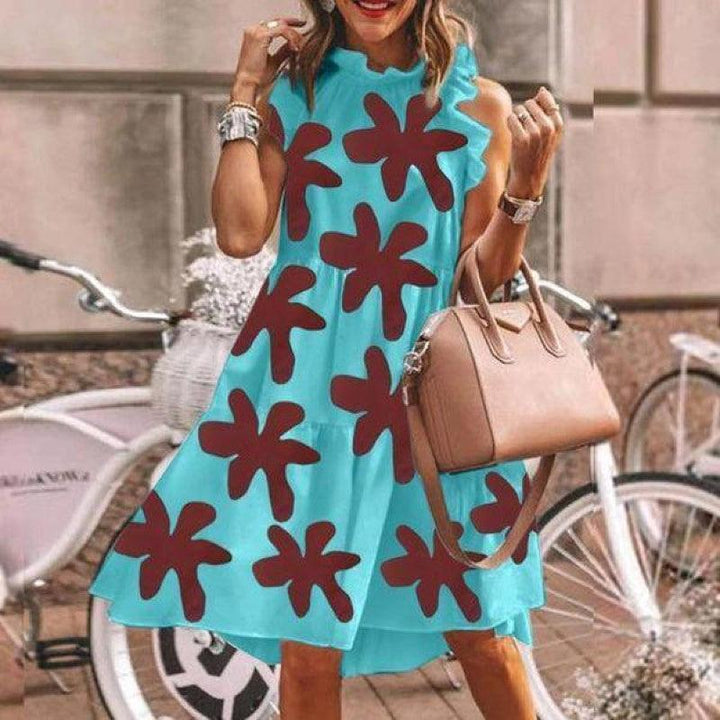 Women's long sleeve dress with printed round neck - MRSLM