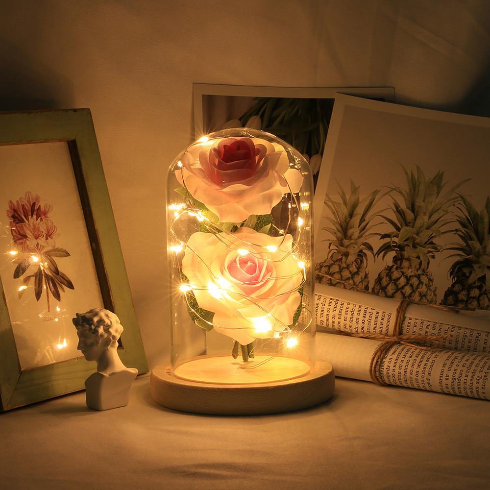 Romantic Immortal Flower Micro Landscape Rose Simulation Glass Shade Led Llight - MRSLM