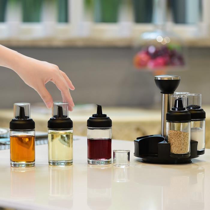 Anti-leakage Oil Bottle Pot Glass Vinegar Seasoning Salt Shaker Seasoning Bottle Pot Rotating Seasoning Box Set Kitchen Supplies - MRSLM