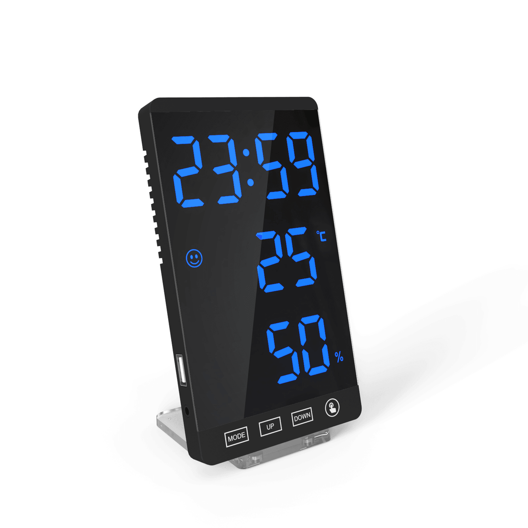 Smart Mirror LED Clock Decorative Phone Charger Alarm Clock 4-Level Brightness Digital Clock with Weather Temperature Display USB Port - MRSLM