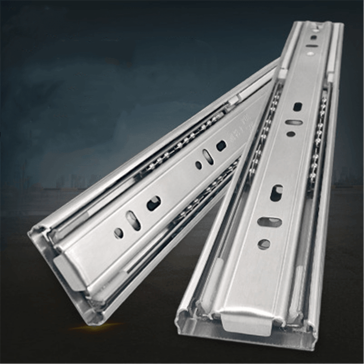 Cabinet Damping Slide Rail Three-Section Rail Thickened Stainless Steel Slide Rail Guide Drawer Buffer Mute Slide Side - MRSLM