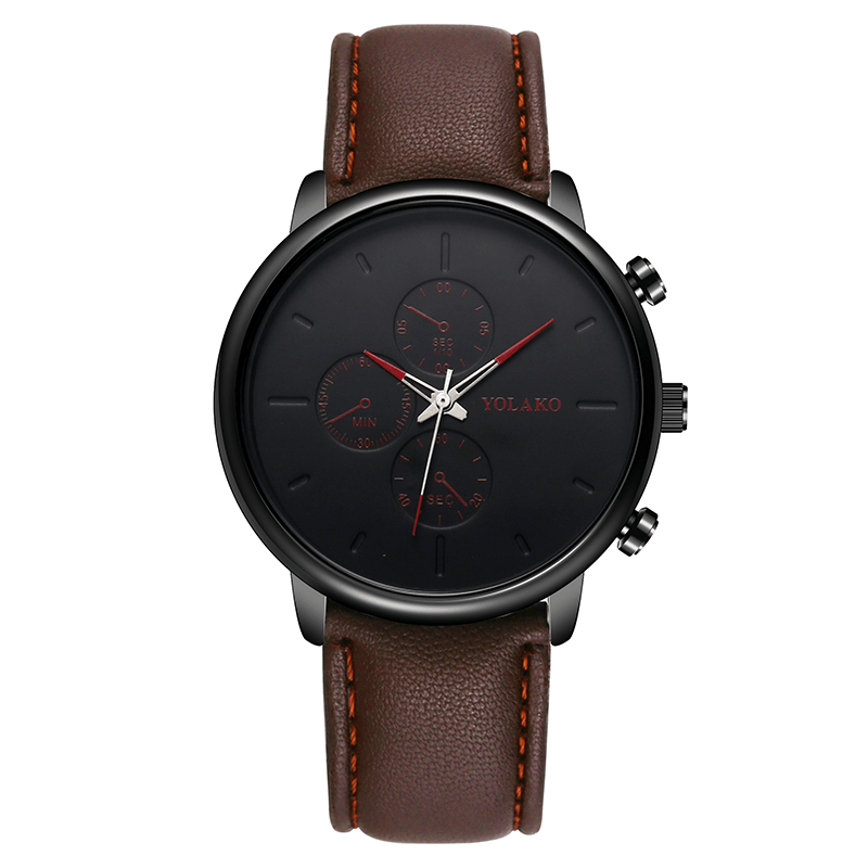 YOLAKO Casual Style Leather Strap Fahsion Men Business Watch Quartz Watch - MRSLM
