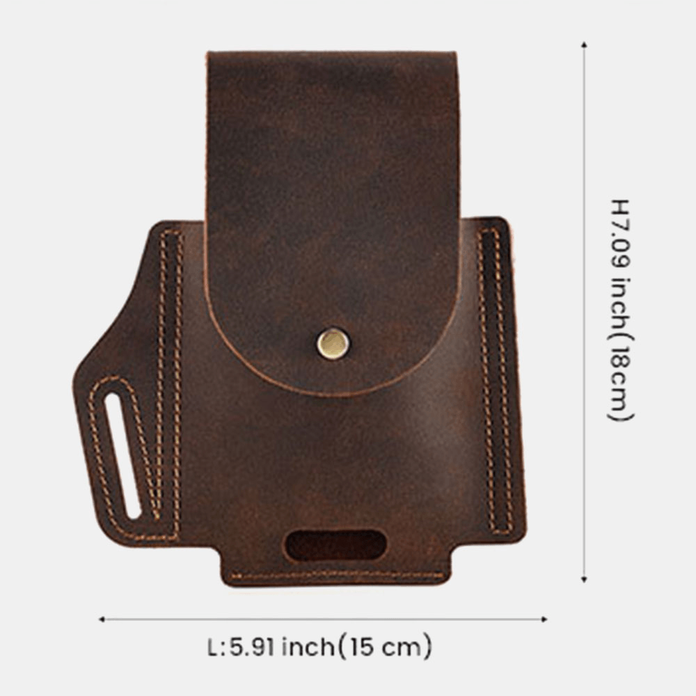 Men Genuine Leather Wear-Resistant Outdoor Sport 6.5 Inch Phone Bag Retro Cover Hasp Waist Bag Belt Bag - MRSLM