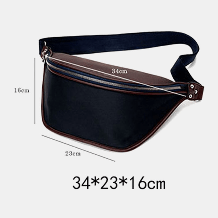 Men PU Leather Two-Color Splicing Sport Vintage Waterproof Patchwork Crossbody Bag Chest Bag Shoulder Bag - MRSLM