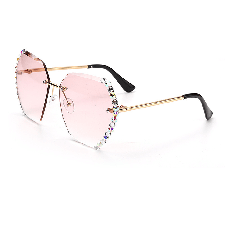 Trendy Frameless Crystal Trim Sunglasses Ladies Anti-Ultraviolet Diamond Sunglasses - MRSLM