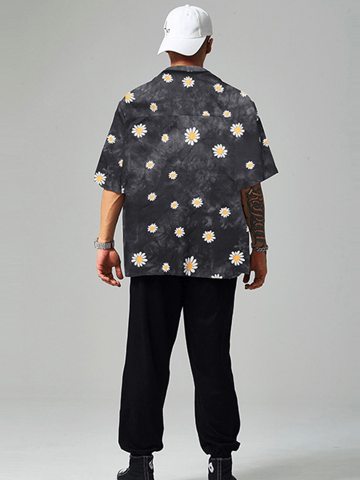 Mens New Fashion Flower Print Turn down Collar Short Sleeve Shirts - MRSLM