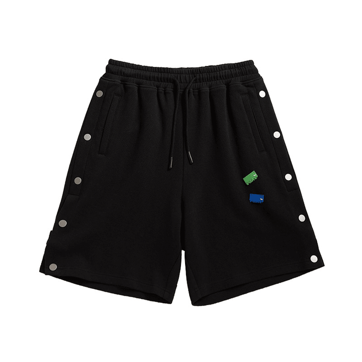 Button Decoration Small Elements Collage Straight Leg Shorts and Trousers Men - MRSLM