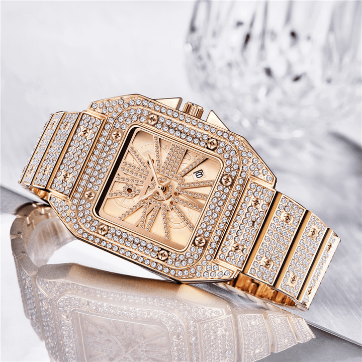 Fashion Elegant Alloy Quartz Watch Diamond Cool Men Watch Square Dial Shape Quartz Watch - MRSLM