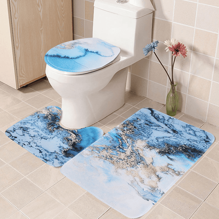 3PCS Marble Toilet Floor Door Bathroom Carpet Pedestal Rug Lid Cover Bath - MRSLM