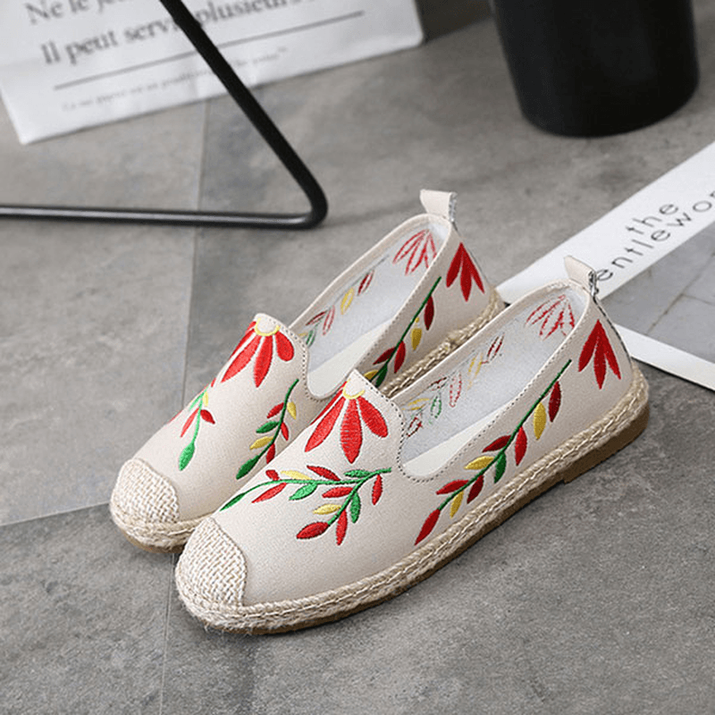 Women Casual Embroidered Flower Cloth Flat Loafers - MRSLM