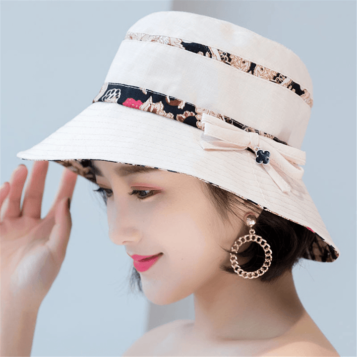 Women Summer Cotton Foldable Sunshade Bucket Hat - MRSLM