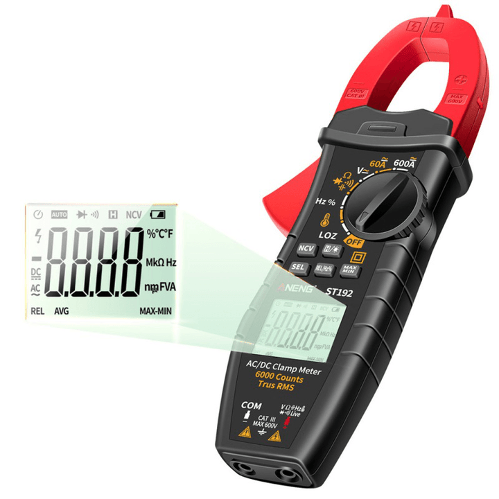 ANENG ST192 Digital Clamp Meter AC/DC Current True RMS 6000 Counts Multimeter Ammeter Voltage Tester Car Amp Hz Capacitance NCV Ohm Test - MRSLM