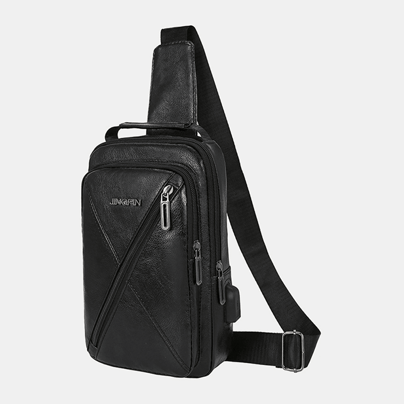 Men Vintage USB Charging Design Multi-Pocket Chest Bag Large Capacity Wear-Resistant Crossbody Shoulder Bag - MRSLM