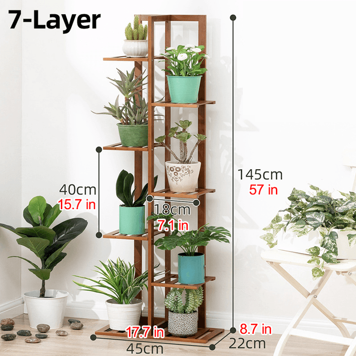 5/6/7-Tier Wooden Plant Stand Flower Pot Shelf Indoor Storage Display Rack - MRSLM