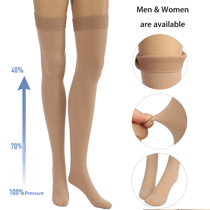 Skin Color anti Skid Compression Thigh Stocking Prevent Varicose Vein Socks Pain Relief Close Toe - MRSLM