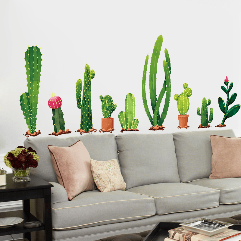 Miico Creative Cartoon Cactus PVC Removable Home Room Decorative Wall Door Decor Sticker - MRSLM