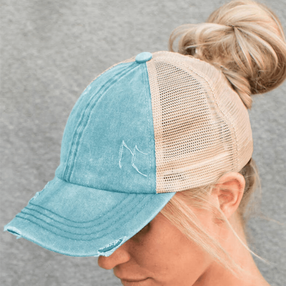 Women Cotton Solid Color Breathable Mesh Criss-Cross Hallow Out Baseball Hat - MRSLM