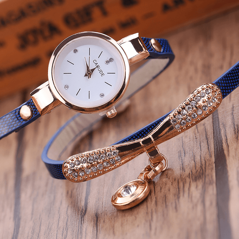 Retro Pu Strap Multi-Layer Lady Watch Metal Geometric Rhinestone Bow Pendant Women Quartz Watch - MRSLM