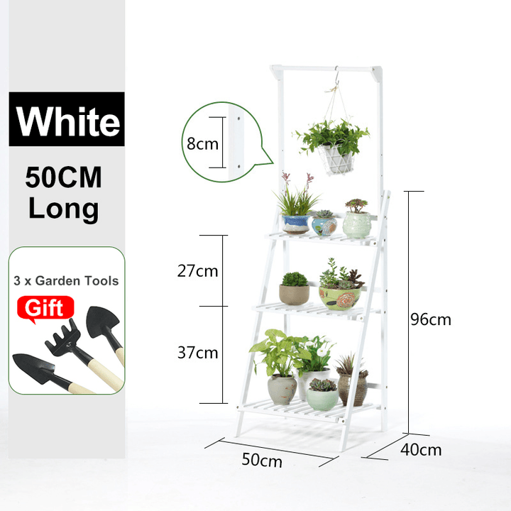 Plant Stand Flower Pot Display Multi-Layer Shelf with Hanging Rod Plants Rack Holder Organizer - MRSLM