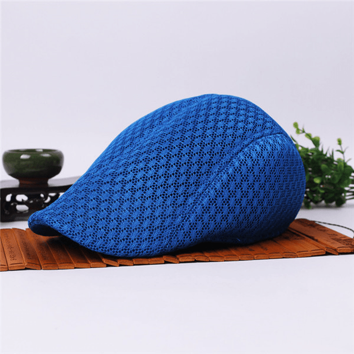 Unisex Mesh Beret Hats Breathable Solid Outdoor Sports Cabbie Golf Gentleman Visor Cap - MRSLM