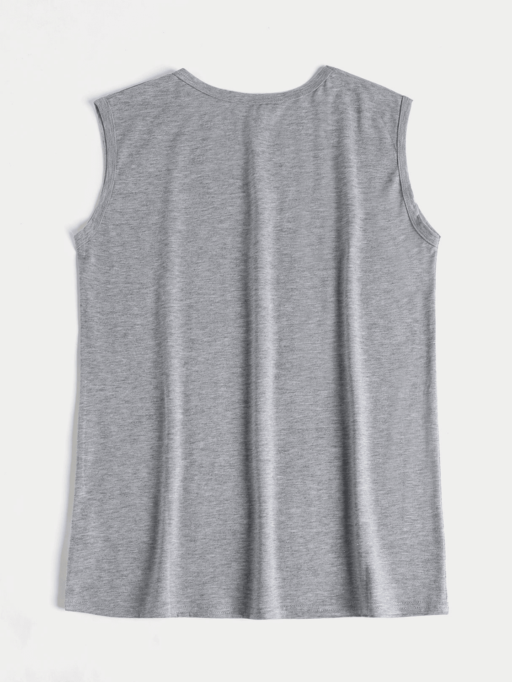 Grey Letter Pattern round Neck Sleeveless Basic Casual Tank Top - MRSLM