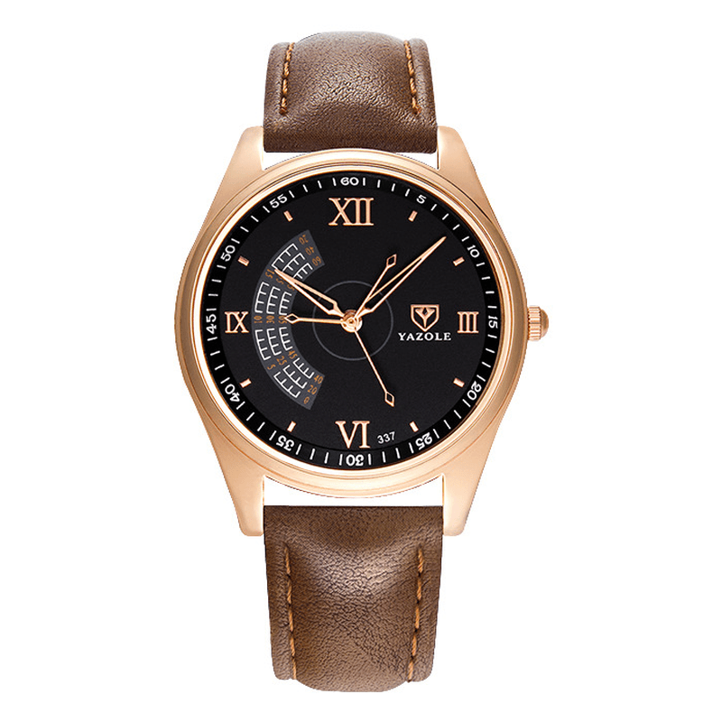 YAZOLE 337 Business Casual Big Roman Numeral Dial PU Leather Strap 3ATM Waterproof Men Quartz Watch - MRSLM