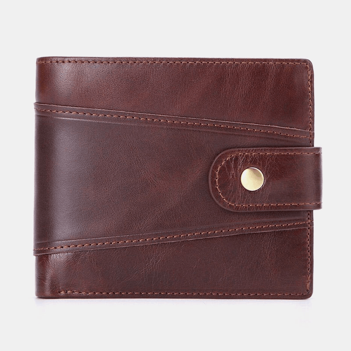 Men Genuine Leather Retro Business RFID Anti-Theft Multi-Slot Leather Cowhide Card Holder Wallet - MRSLM