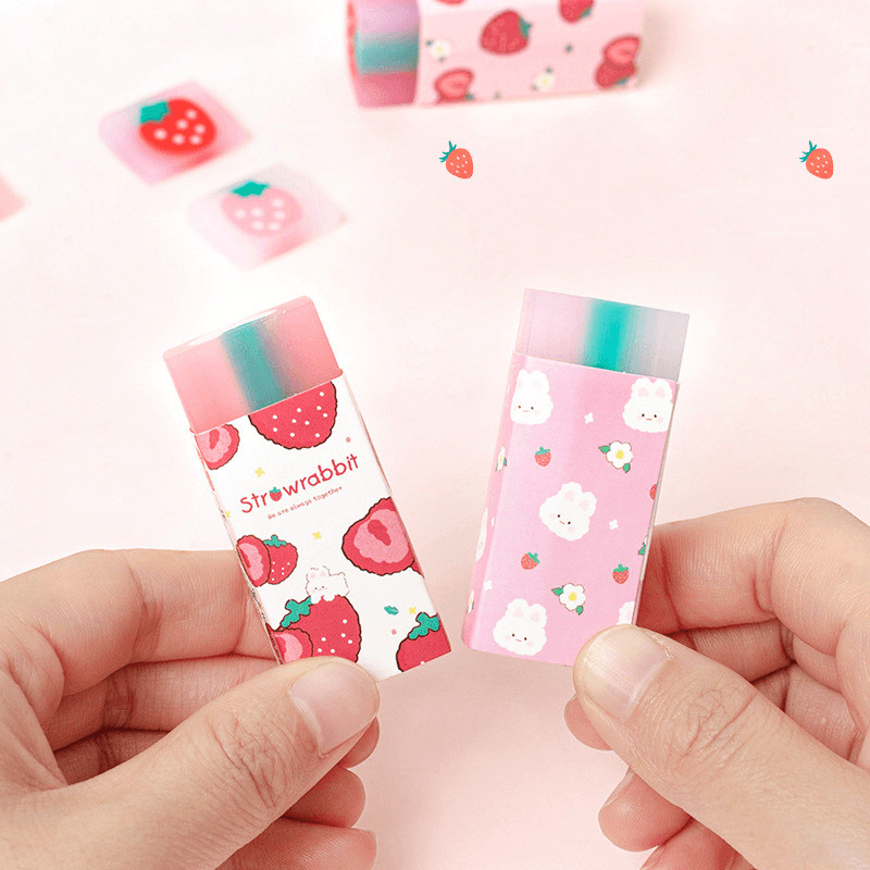 Lovely Strawberry Sandwich Eraser Portable Wipe Clean Eraser Drawing Writing Rubber Student Stationery - MRSLM