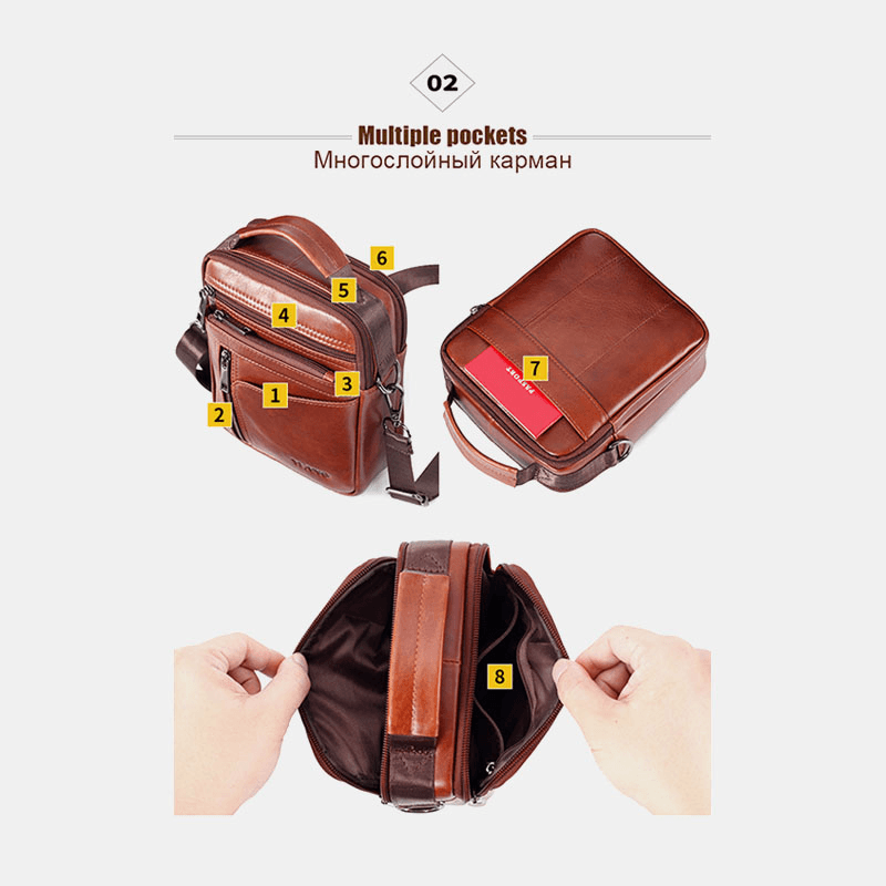 Men Small Genuine Leather Large Capacity Shoulder Bag Crossbody Bag - MRSLM