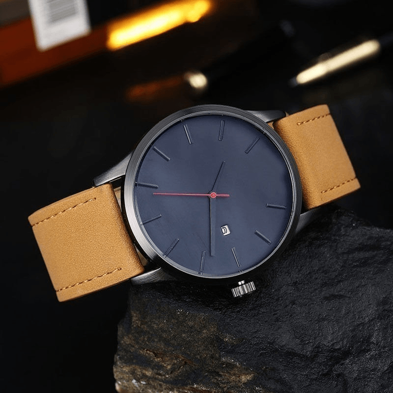 Casual Fashion Big Dial with Calendar Matte PU Leather Strap Men Wristwatch Quartz Watch - MRSLM