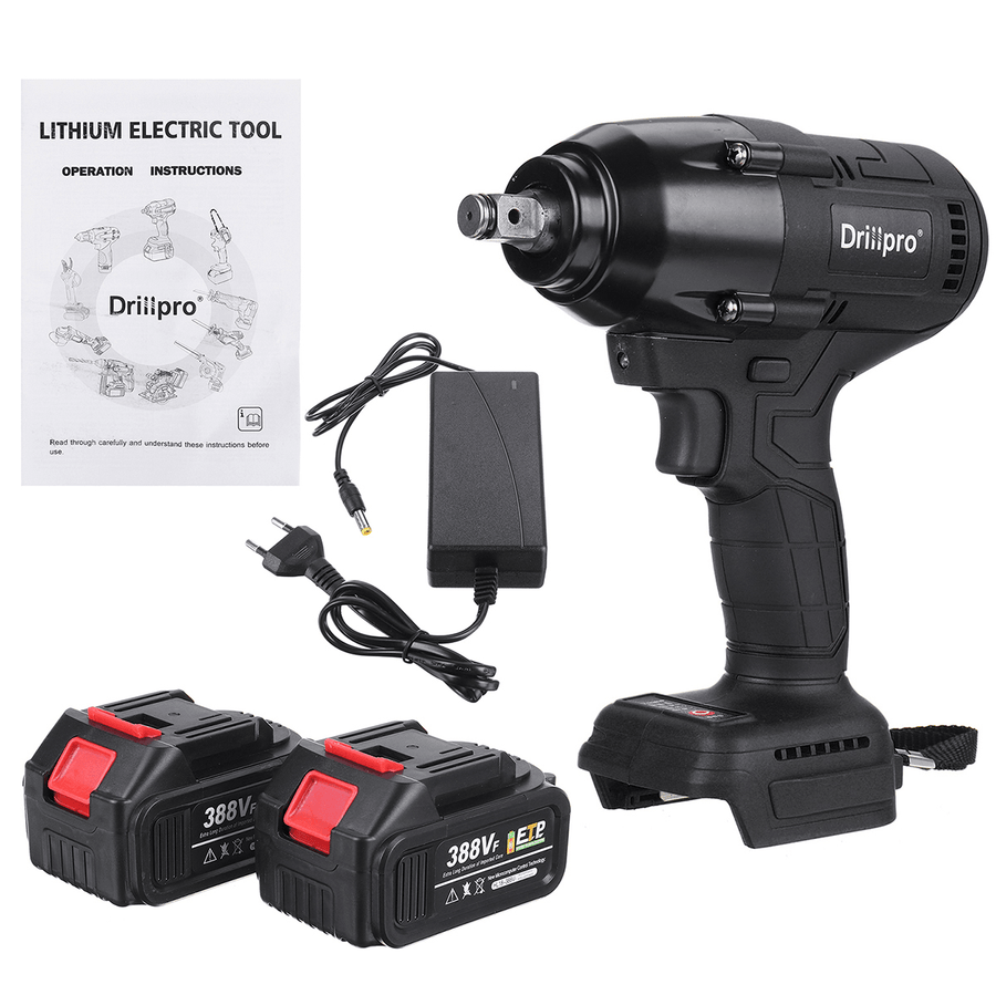 Drillpro 1/2"Handheld Cordless Electric Wrench with 1 or 2 Battery Brushless Wrench Tool - MRSLM