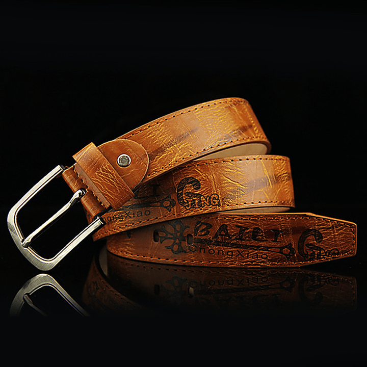 108CM Mens Leather Printting Belt Leisure Jeans Waistband with Alloy Pin Buckle - MRSLM