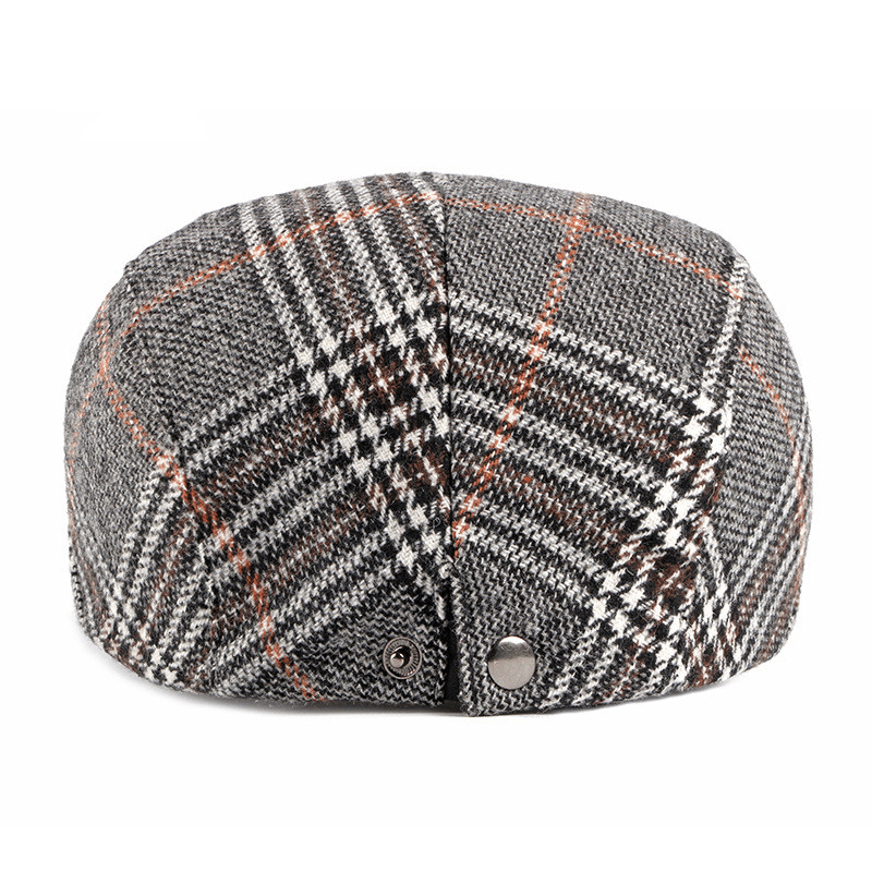 Men'S British Vintage Check Woolen Duck Tongue Beret - MRSLM