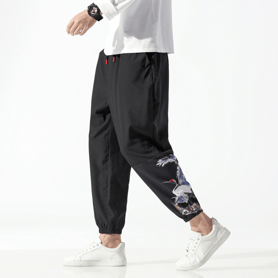 Chinese Style Men'S Printed Casual Cropped Trousers - MRSLM