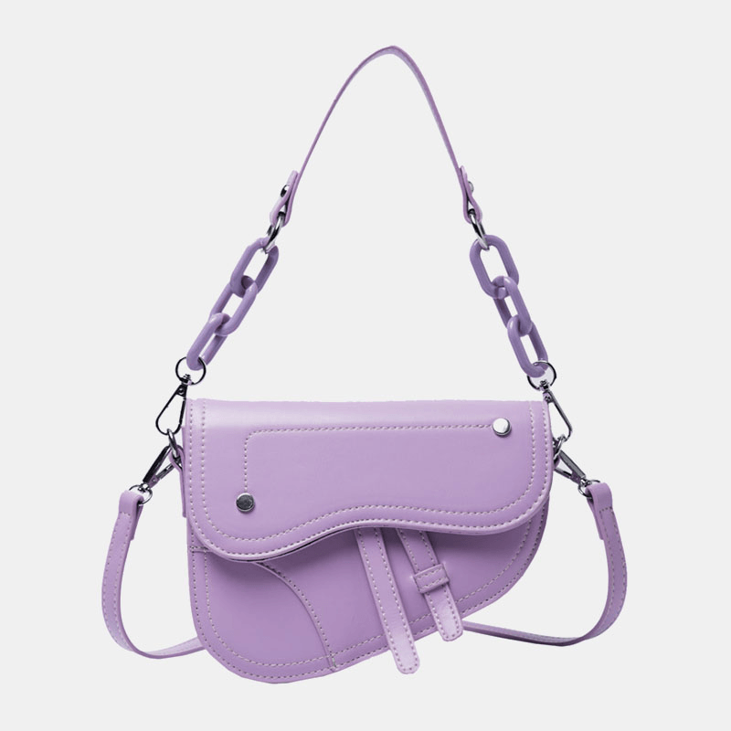 Women Chains Hasp Saddle Bag Crossbody Bag Shoulder Bag - MRSLM