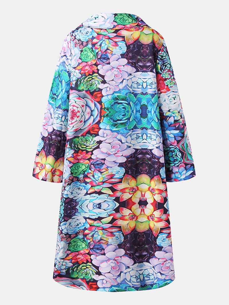 Women Allover Floral Printed Long Sleeve Casual Lapel Coat - MRSLM