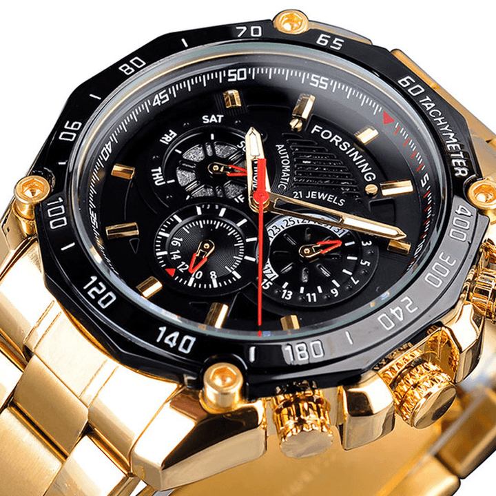 Forsining GMT1138 Fashion Men Watch Luminous Date Week Display Waterproof Mechanical Watch - MRSLM