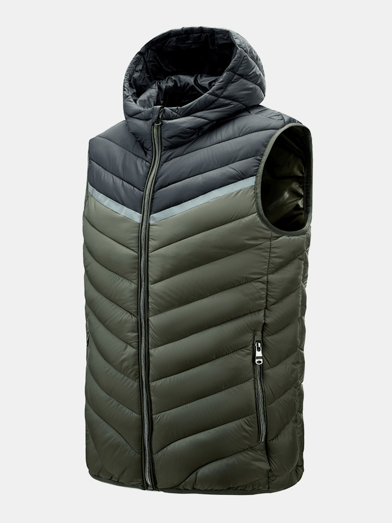 Mens Patchwork Zip up Quilted Casual Padded Hooded Vests with Pocket - MRSLM