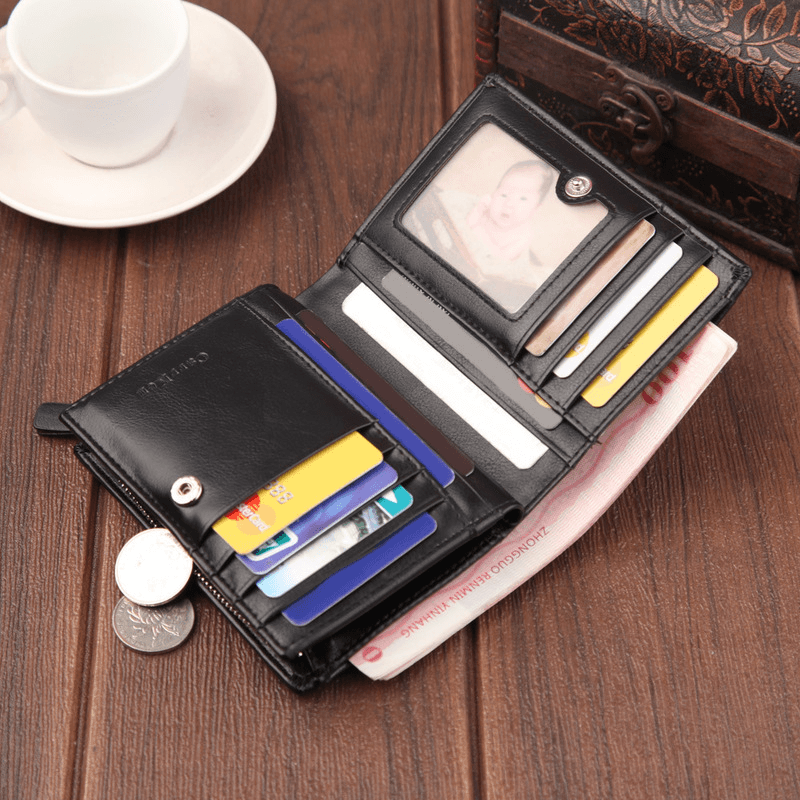 Ipree® Men'S PU Leather Wallet Outdoor Travel Retro Zipper Credit ID Cards Holder Portable Pocket Purse - MRSLM