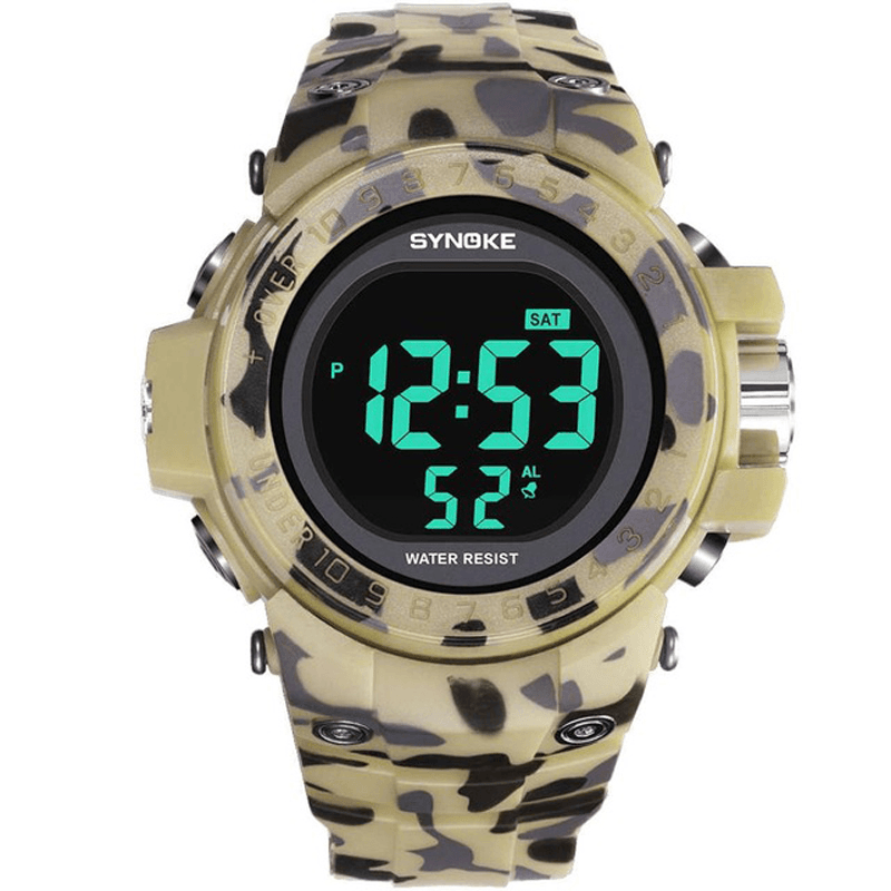 SYNOKE 9030 Fashion Men Watch Waterproof Week Display Alarm EL Light Camouflage Digital Watch - MRSLM